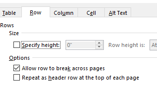 Uncheck row height