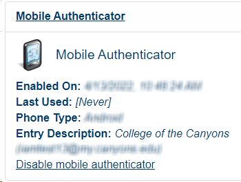 Mobile Authenticator Information