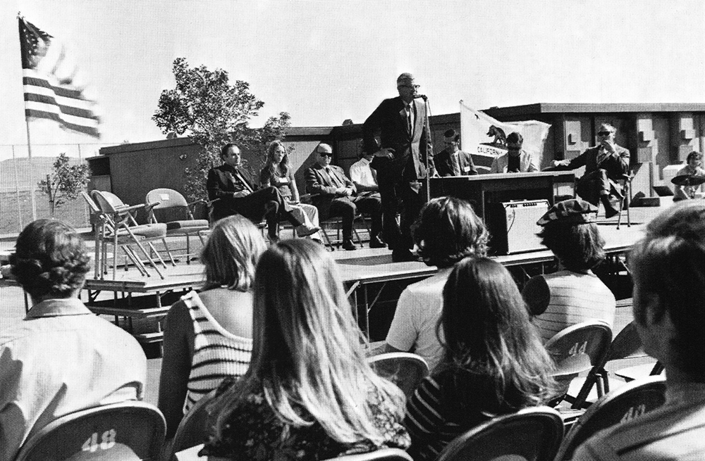 Dr. Robert Rockwell speaks during an event at the original modular campus