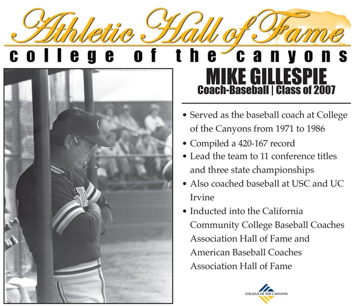 Athletic Hall of Fame information for Mike Gillespie