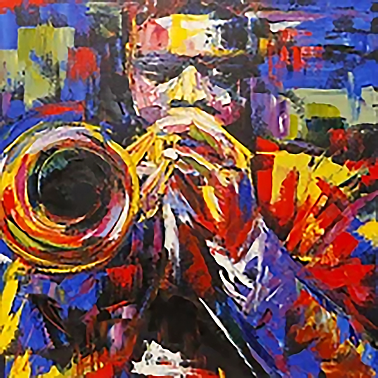 Abstract illustration of man playing trumpet