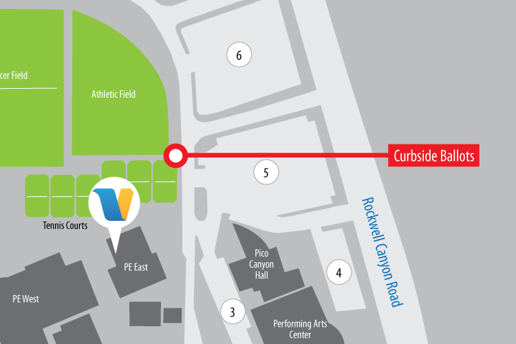 Valencia campus map with curbside dropoff location
