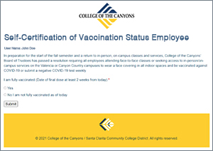 Vaccination certification page