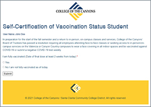 Vaccination certification page