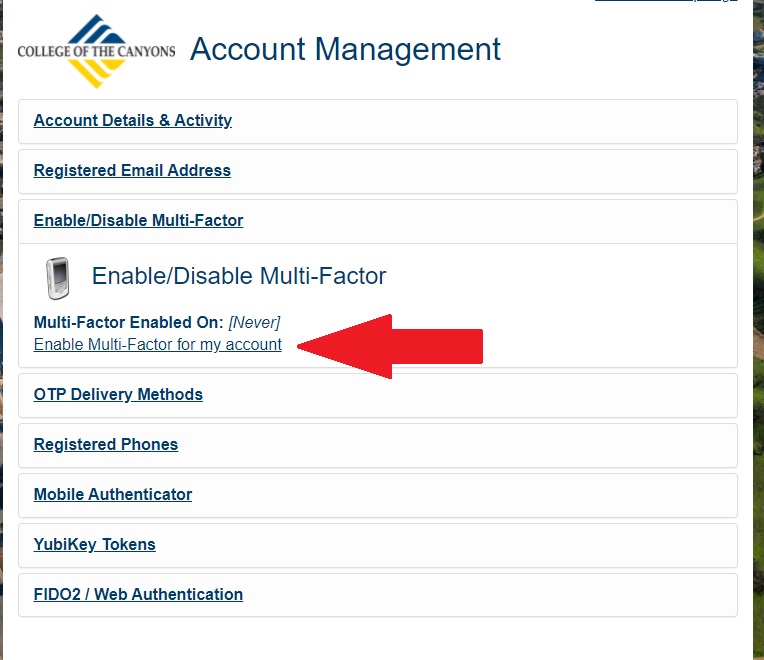 Account Management- Multi-Factor Enable Multi-Factor for my account