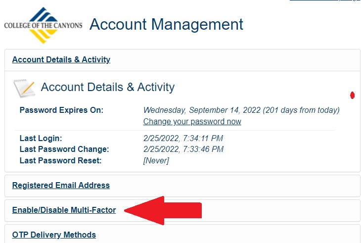 Account Management- Enable/Disable Multi-Factor