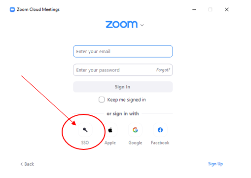 Screenshot of ZOOM login screen