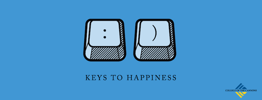 keys to happiness graphic, colon and end-backet