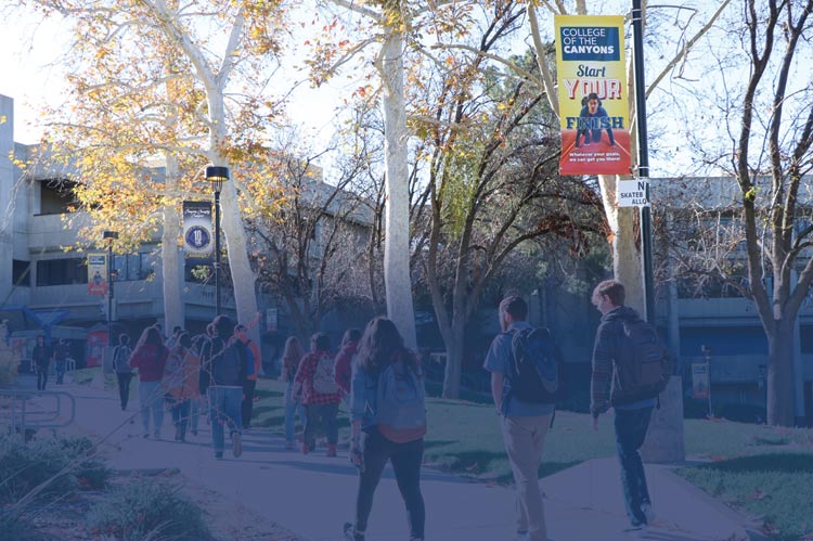 Students walking on campus 