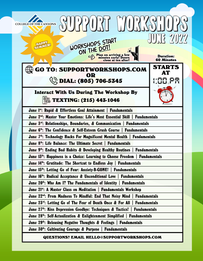 April Support Workshops flyer