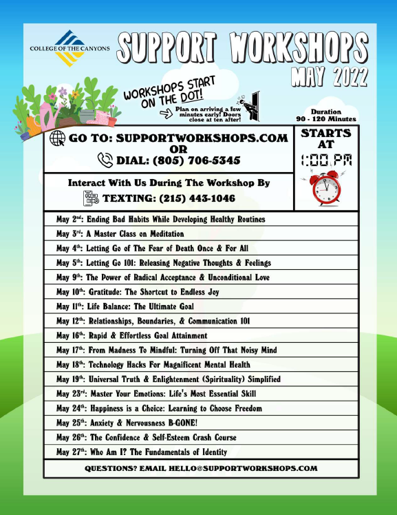 April Support Workshops flyer