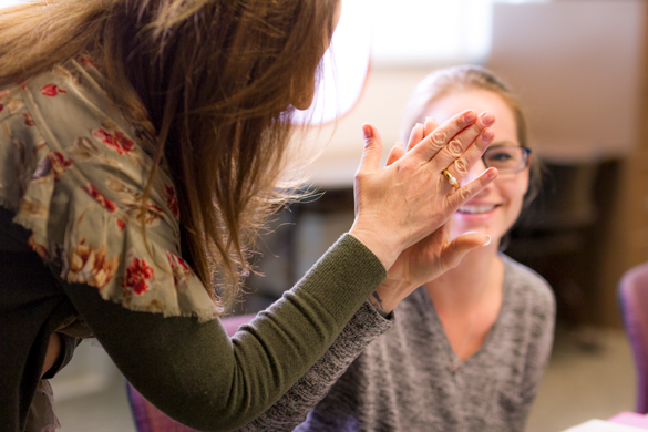 Students connects with instructor. 