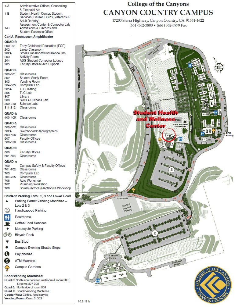 college of the canyons campus map Student Health Wellness Center Contact Us college of the canyons campus map