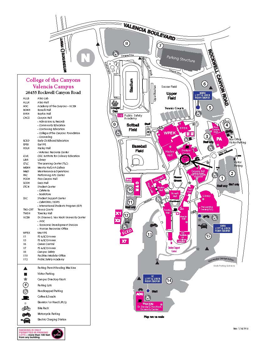 Image of Valencia Campus map with circle of Student Employment office.